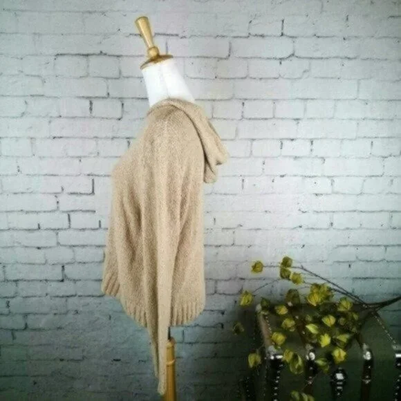 Marled Hooded Natural Fiber Sweater Beige Size Large - Picture 2 of 6